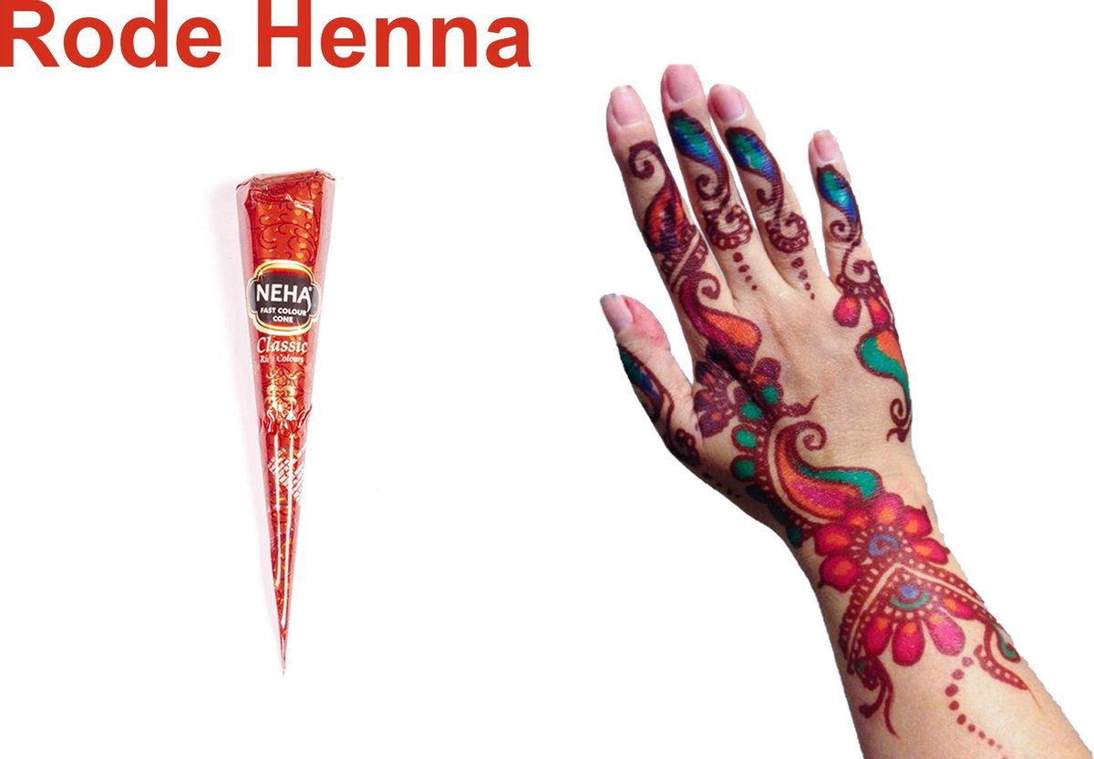 Henna Tattoe Rood | Neha Classic Red Colour Cone | Tijdelijke Tattoeage | Inkt Pasta | Rood | Natuurlijke Kleuren | 1 stuks